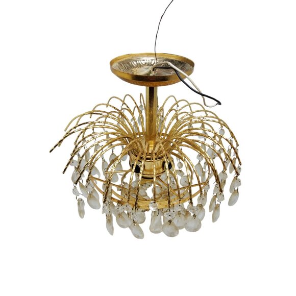 vintage 1970s luminaire chrystal and brass 4 light waterfall chandelier - Picture 3 of 4